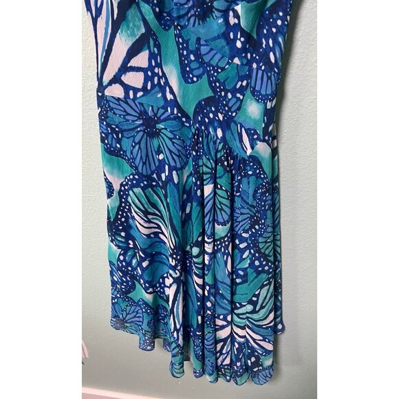 Vintage Evan Picone Women's Y2K Blue Floral Butterfly Dress Size 16 - Picture 4 of 9
